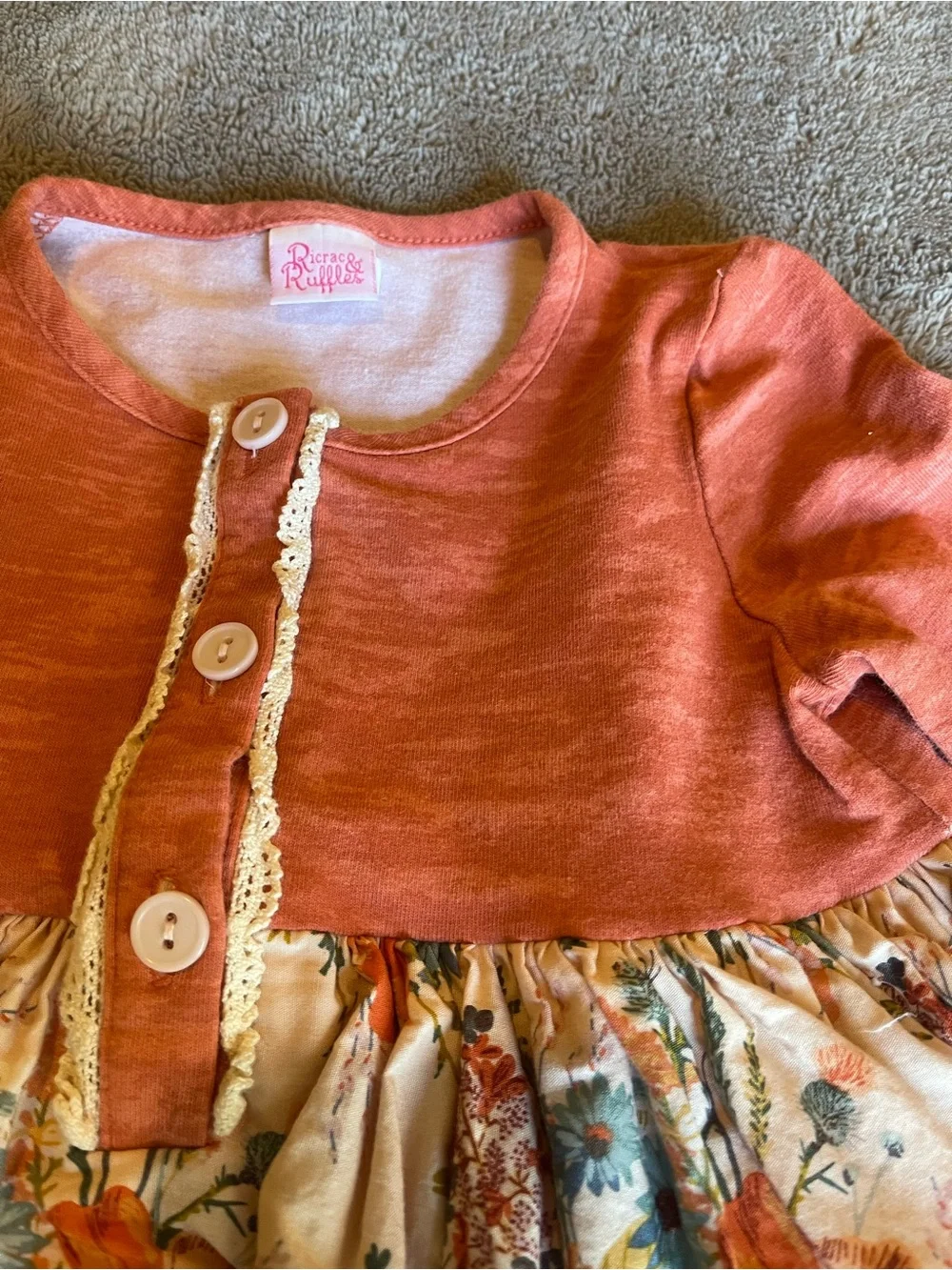 Ruffle Butts Coral Button-Front Baby Onesie Dress with Floral Skirt